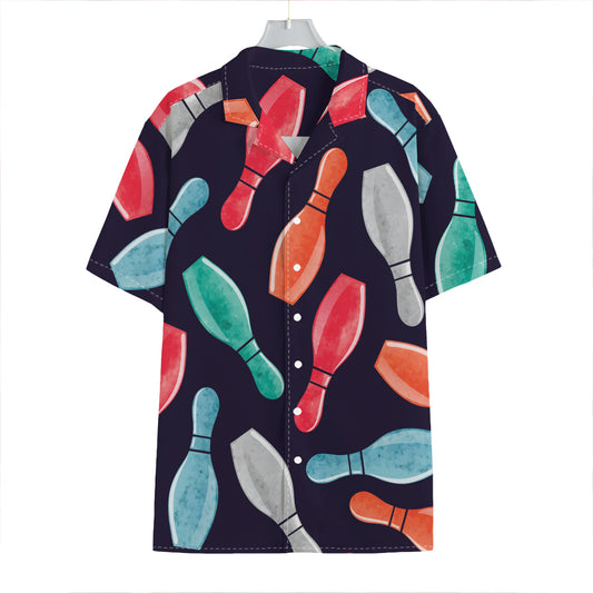 Watercolor Bowling Pins Pattern Print Hawaiian Shirt