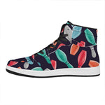 Watercolor Bowling Pins Pattern Print High Top Leather Sneakers