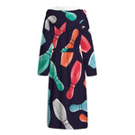 Watercolor Bowling Pins Pattern Print Hooded Bathrobe