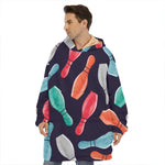 Watercolor Bowling Pins Pattern Print Hoodie Blanket