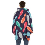 Watercolor Bowling Pins Pattern Print Hoodie Blanket
