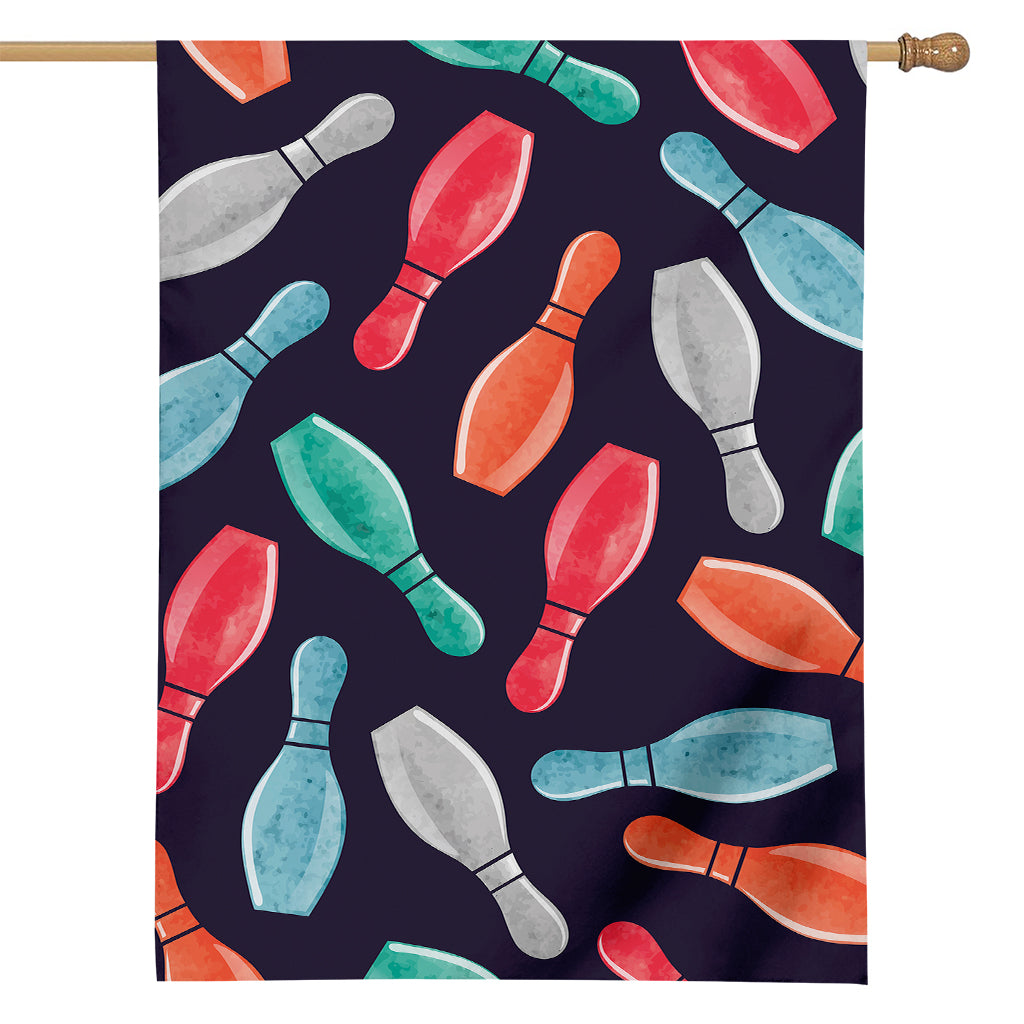 Watercolor Bowling Pins Pattern Print House Flag
