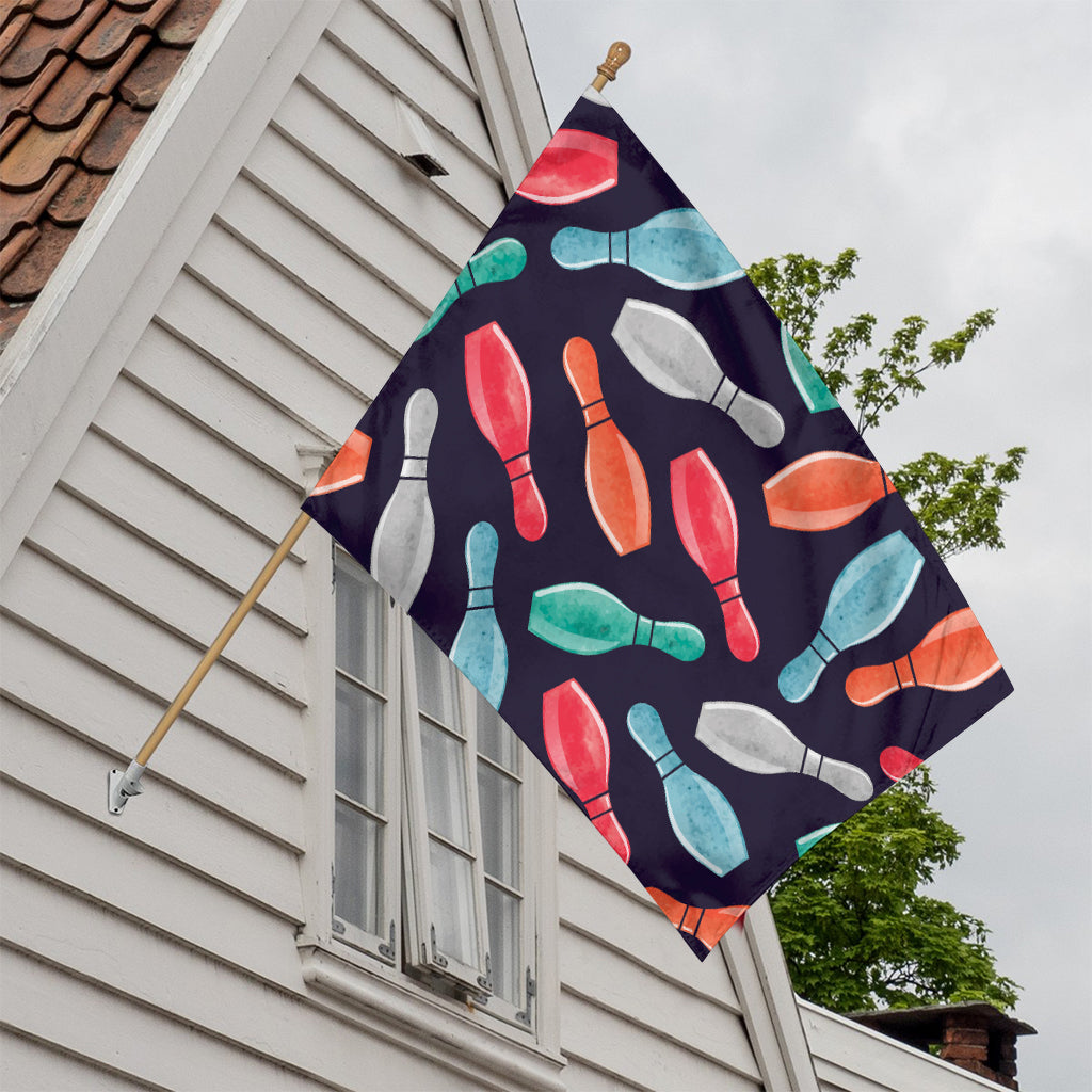 Watercolor Bowling Pins Pattern Print House Flag