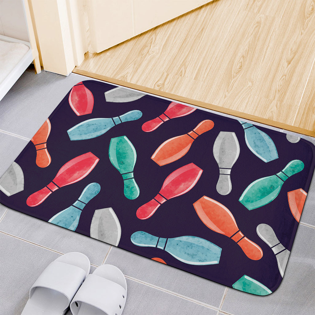 Watercolor Bowling Pins Pattern Print Indoor Door Mat
