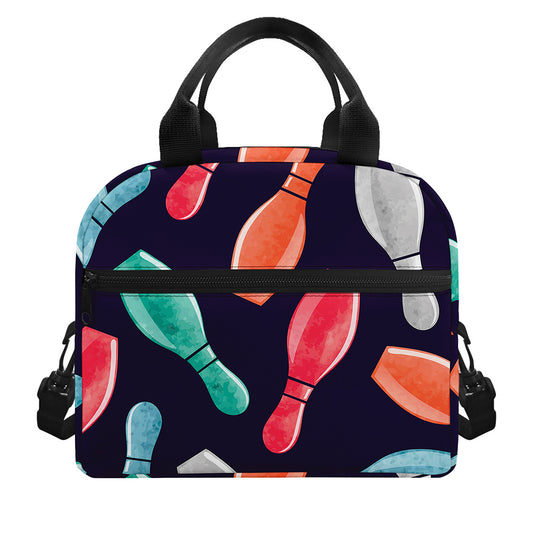 Watercolor Bowling Pins Pattern Print Insulated Lunch Bag