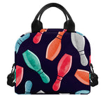 Watercolor Bowling Pins Pattern Print Insulated Lunch Bag