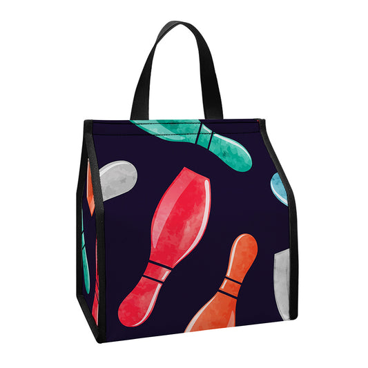 Watercolor Bowling Pins Pattern Print Insulated Lunch Tote