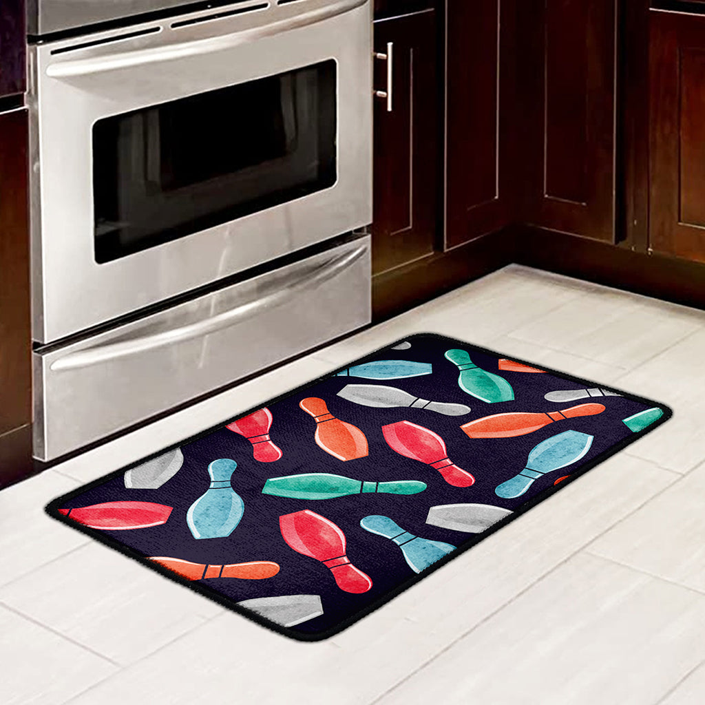 Watercolor Bowling Pins Pattern Print Kitchen Mat