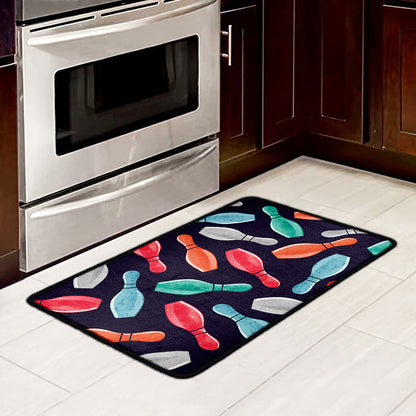 Watercolor Bowling Pins Pattern Print Kitchen Mat