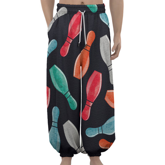 Watercolor Bowling Pins Pattern Print Lantern Pants