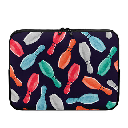 Watercolor Bowling Pins Pattern Print Laptop Sleeve