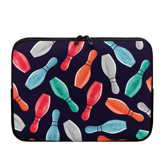 Watercolor Bowling Pins Pattern Print Laptop Sleeve
