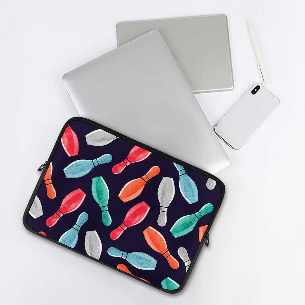 Watercolor Bowling Pins Pattern Print Laptop Sleeve
