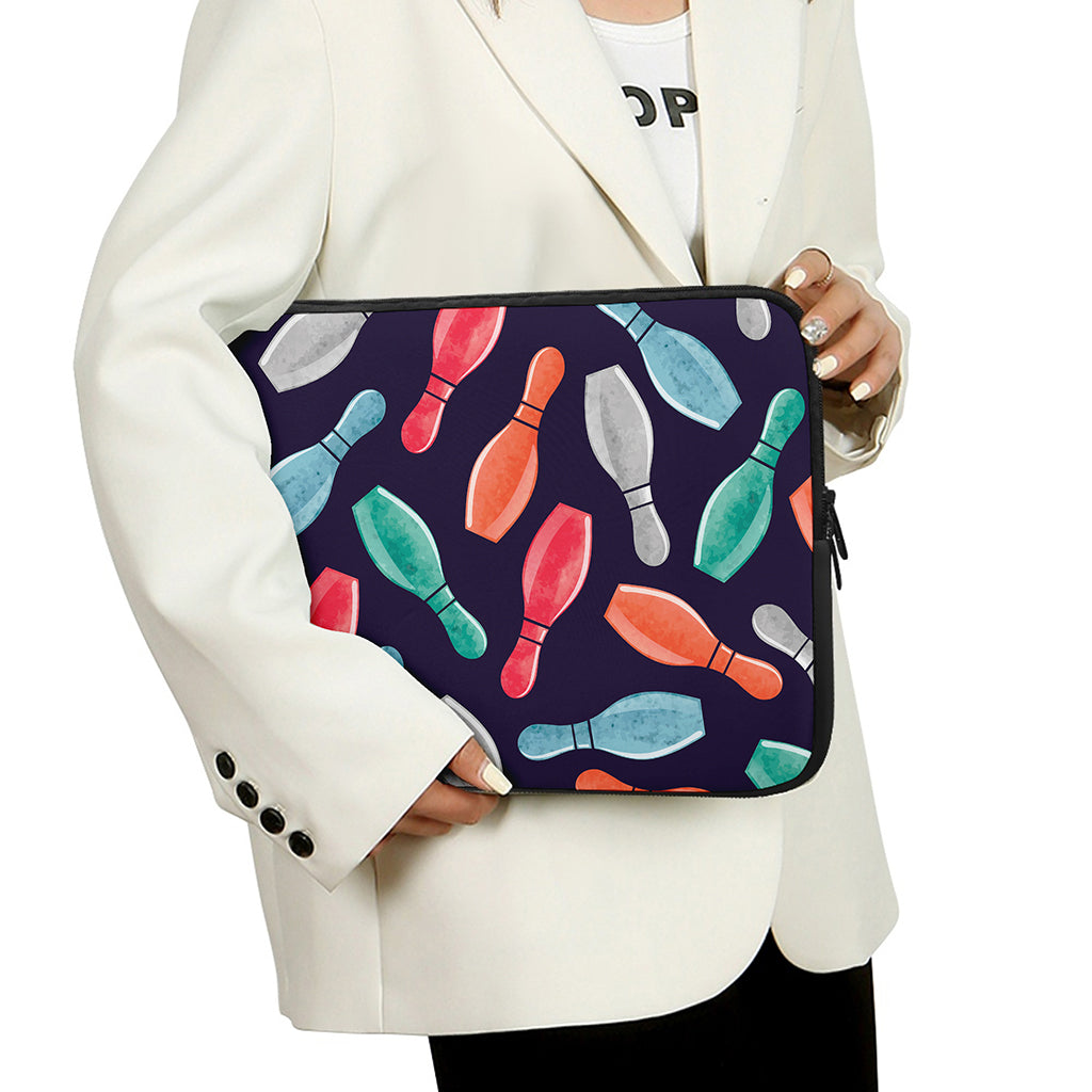 Watercolor Bowling Pins Pattern Print Laptop Sleeve