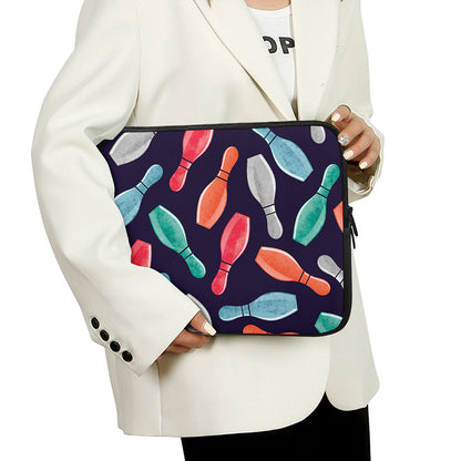 Watercolor Bowling Pins Pattern Print Laptop Sleeve