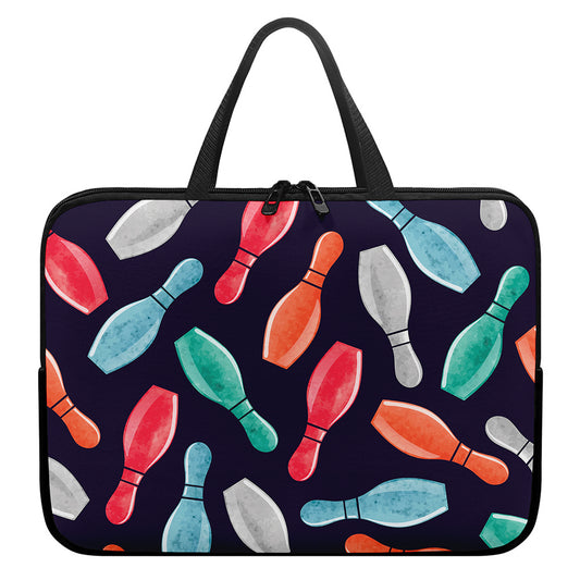Watercolor Bowling Pins Pattern Print Laptop Sleeve With Handle