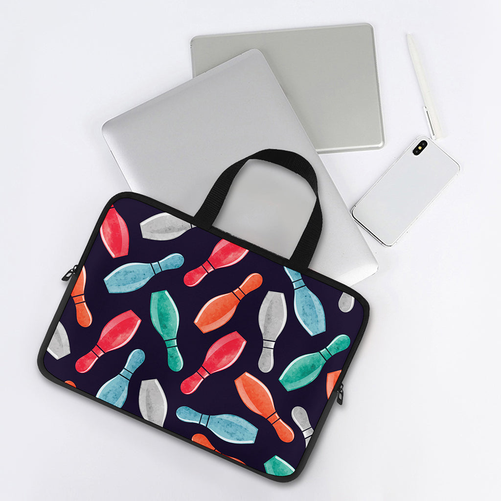 Watercolor Bowling Pins Pattern Print Laptop Sleeve With Handle