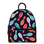 Watercolor Bowling Pins Pattern Print Leather Backpack