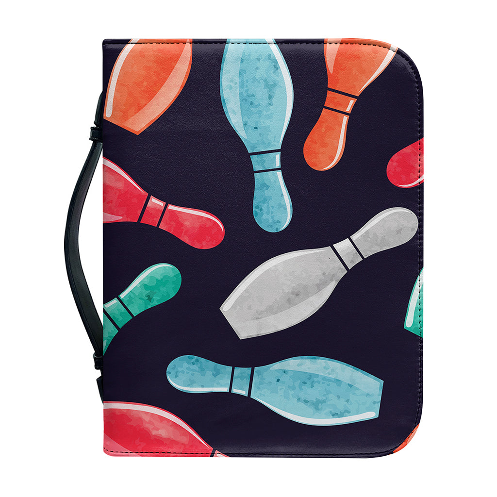 Watercolor Bowling Pins Pattern Print Leather Bible Cover