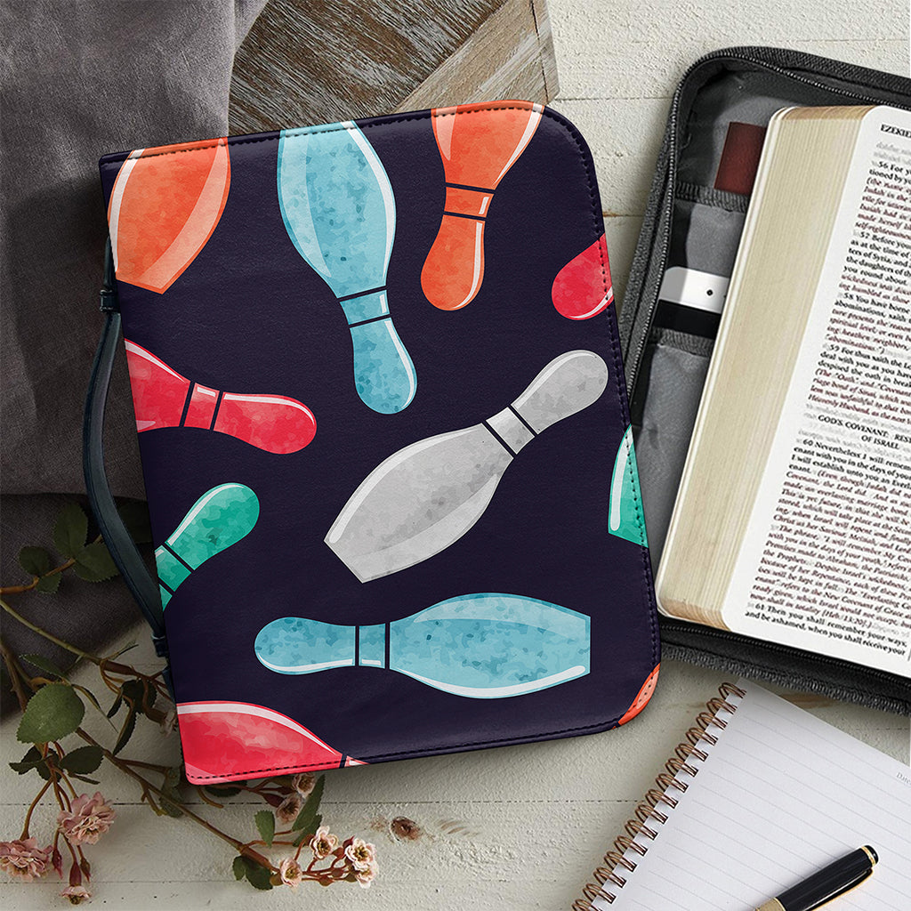 Watercolor Bowling Pins Pattern Print Leather Bible Cover
