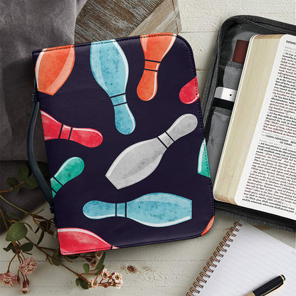 Watercolor Bowling Pins Pattern Print Leather Bible Cover