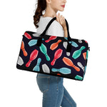 Watercolor Bowling Pins Pattern Print Leather Duffle Bag