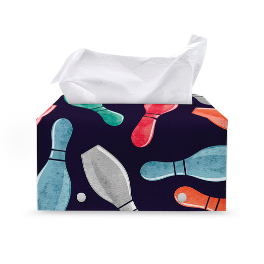Watercolor Bowling Pins Pattern Print Leather Tissue Box Cover