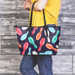 Watercolor Bowling Pins Pattern Print Leather Tote Bag