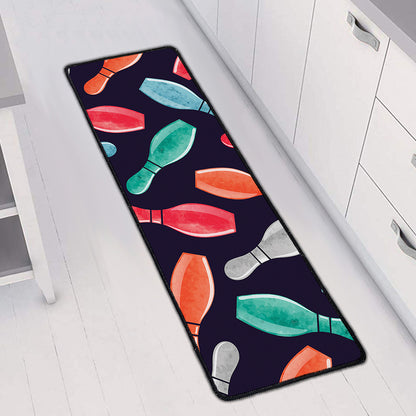 Watercolor Bowling Pins Pattern Print Long Kitchen Mat