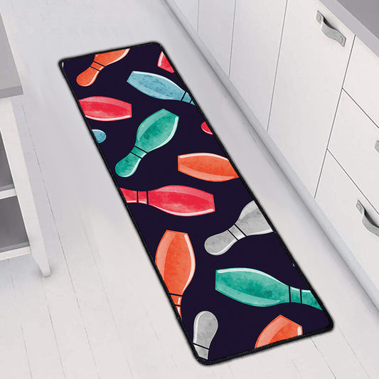 Watercolor Bowling Pins Pattern Print Long Kitchen Mat