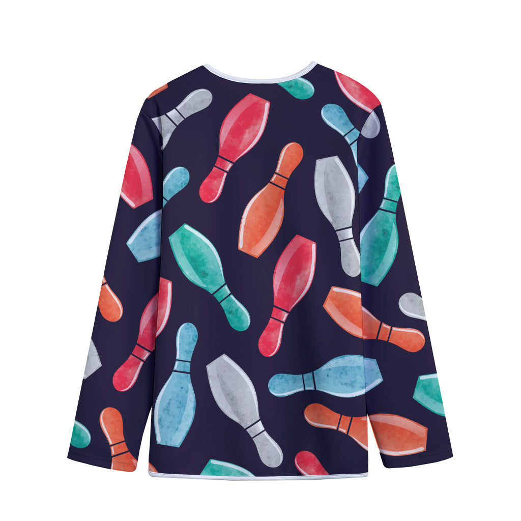Watercolor Bowling Pins Pattern Print Long Sleeve Short Coat
