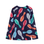 Watercolor Bowling Pins Pattern Print Long Sleeve Short Coat