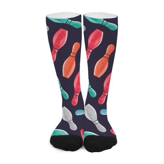 Watercolor Bowling Pins Pattern Print Long Socks