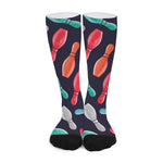 Watercolor Bowling Pins Pattern Print Long Socks