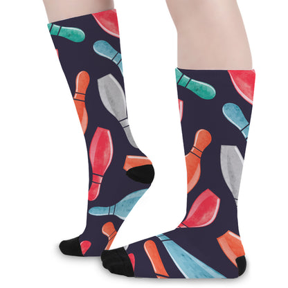 Watercolor Bowling Pins Pattern Print Long Socks