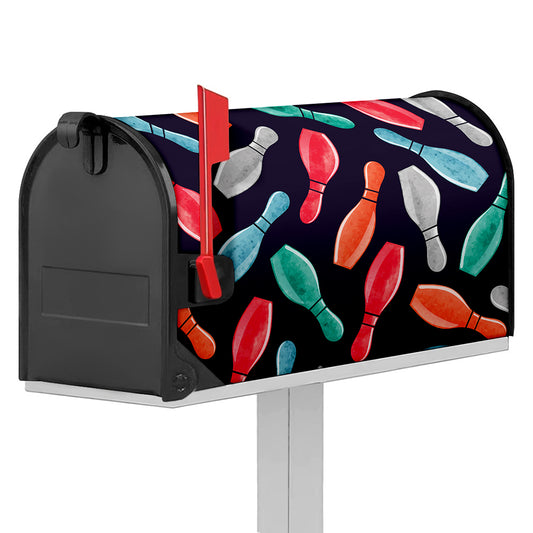 Watercolor Bowling Pins Pattern Print Mailbox Cover
