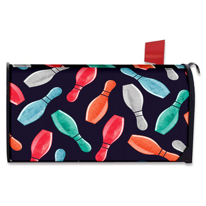 Watercolor Bowling Pins Pattern Print Mailbox Cover
