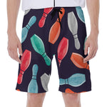 Watercolor Bowling Pins Pattern Print Men's Beach Shorts