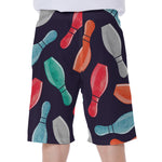 Watercolor Bowling Pins Pattern Print Men's Beach Shorts