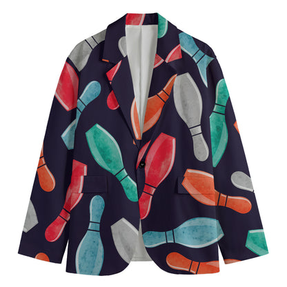 Watercolor Bowling Pins Pattern Print Men's Blazer
