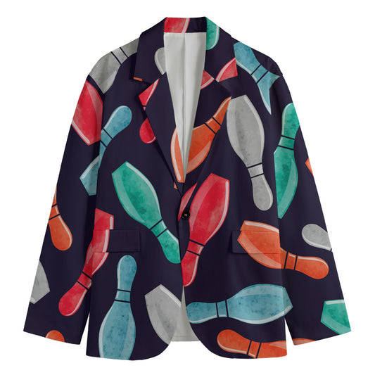 Watercolor Bowling Pins Pattern Print Men's Blazer