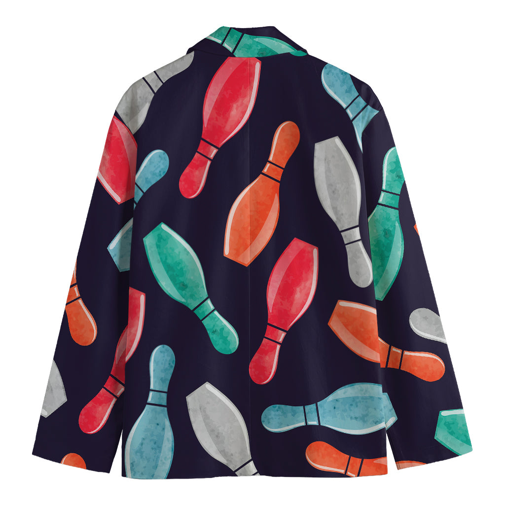 Watercolor Bowling Pins Pattern Print Men's Blazer