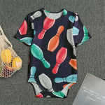 Watercolor Bowling Pins Pattern Print Men's Bodysuit