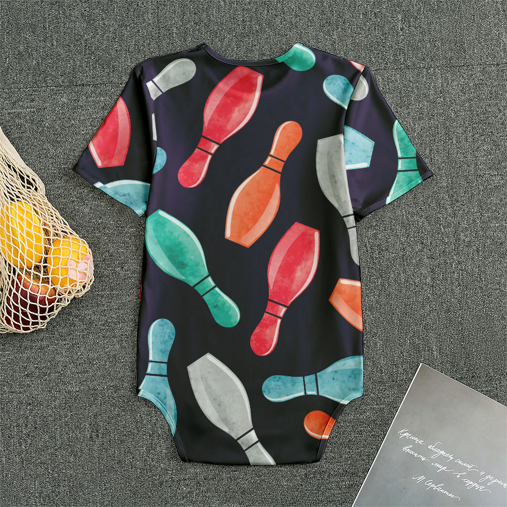 Watercolor Bowling Pins Pattern Print Men's Bodysuit