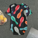 Watercolor Bowling Pins Pattern Print Men's Bodysuit