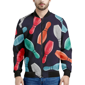 Watercolor Bowling Pins Pattern Print Men's Bomber Jacket