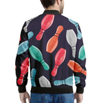 Watercolor Bowling Pins Pattern Print Men's Bomber Jacket