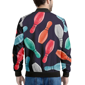 Watercolor Bowling Pins Pattern Print Men's Bomber Jacket