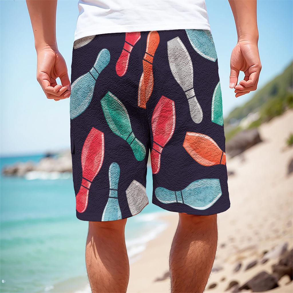 Watercolor Bowling Pins Pattern Print Men's Cargo Shorts