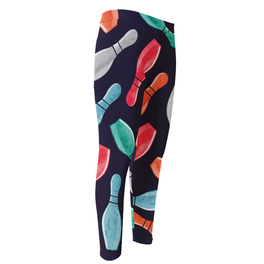 Watercolor Bowling Pins Pattern Print Men's Compression Pants